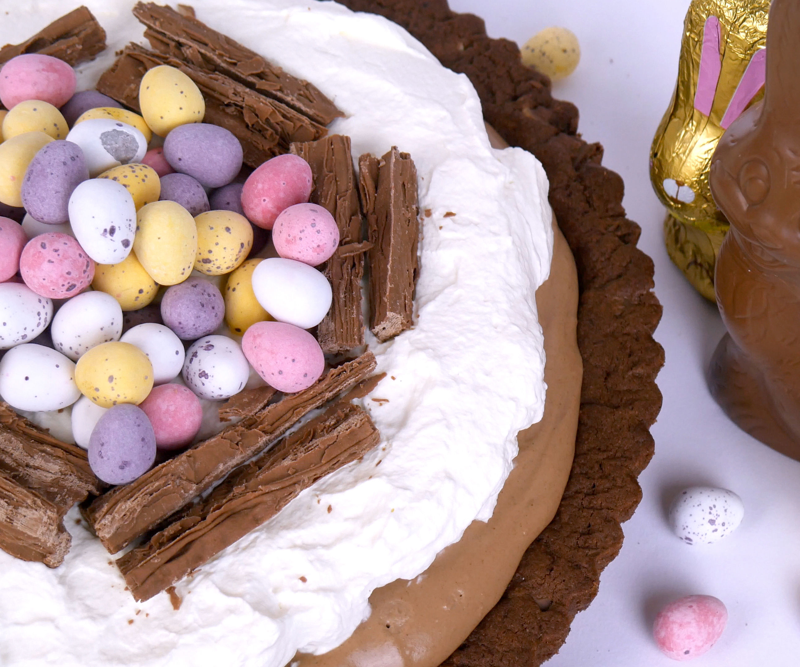TRIPLE CHOCOLATE COOKIE EASTER CREAM TART WITH CADBURY EASTER EGGS