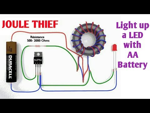 Joule Thief Lighting a LED with AA battery Voltage booster LED torch from AA battery using joule thi