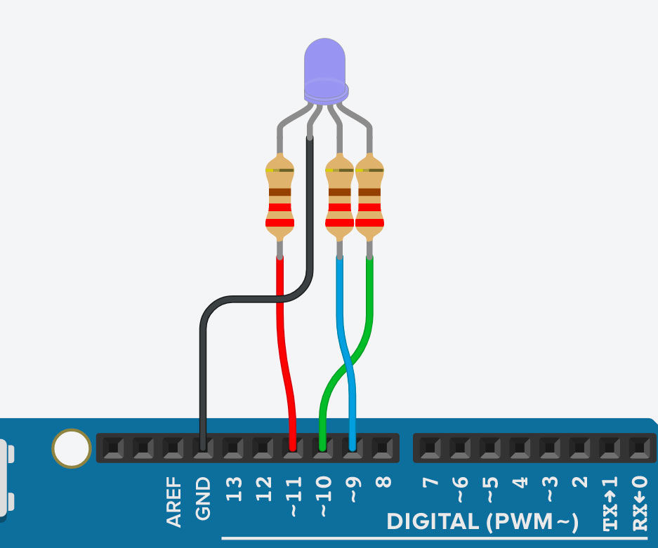 RGB LED Color Mixing With Arduino in Tinkercad