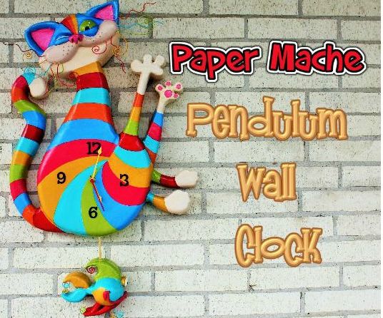 Paper Mache Clock With Pendulum