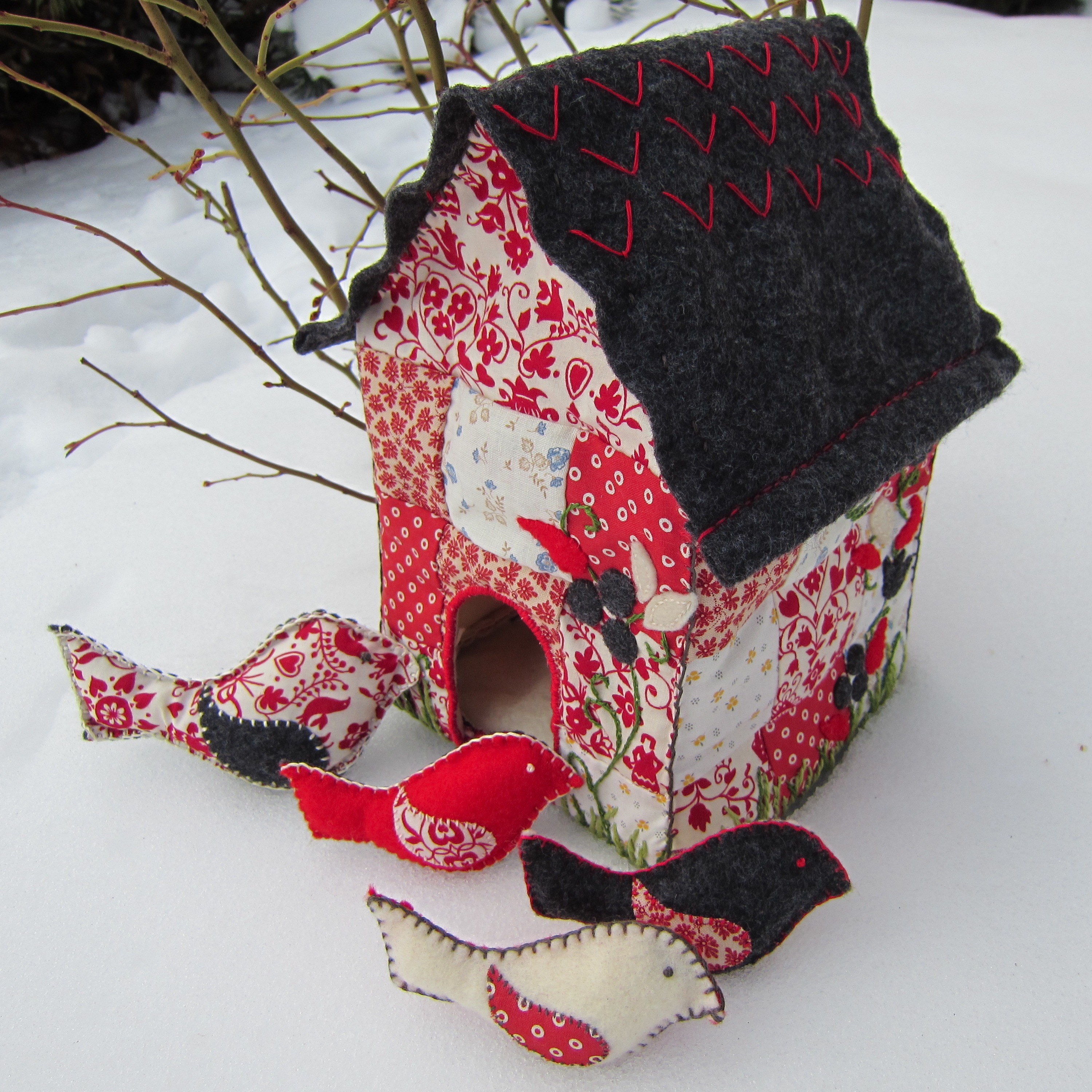 Quilted Bird House with Toy Bird Rattles