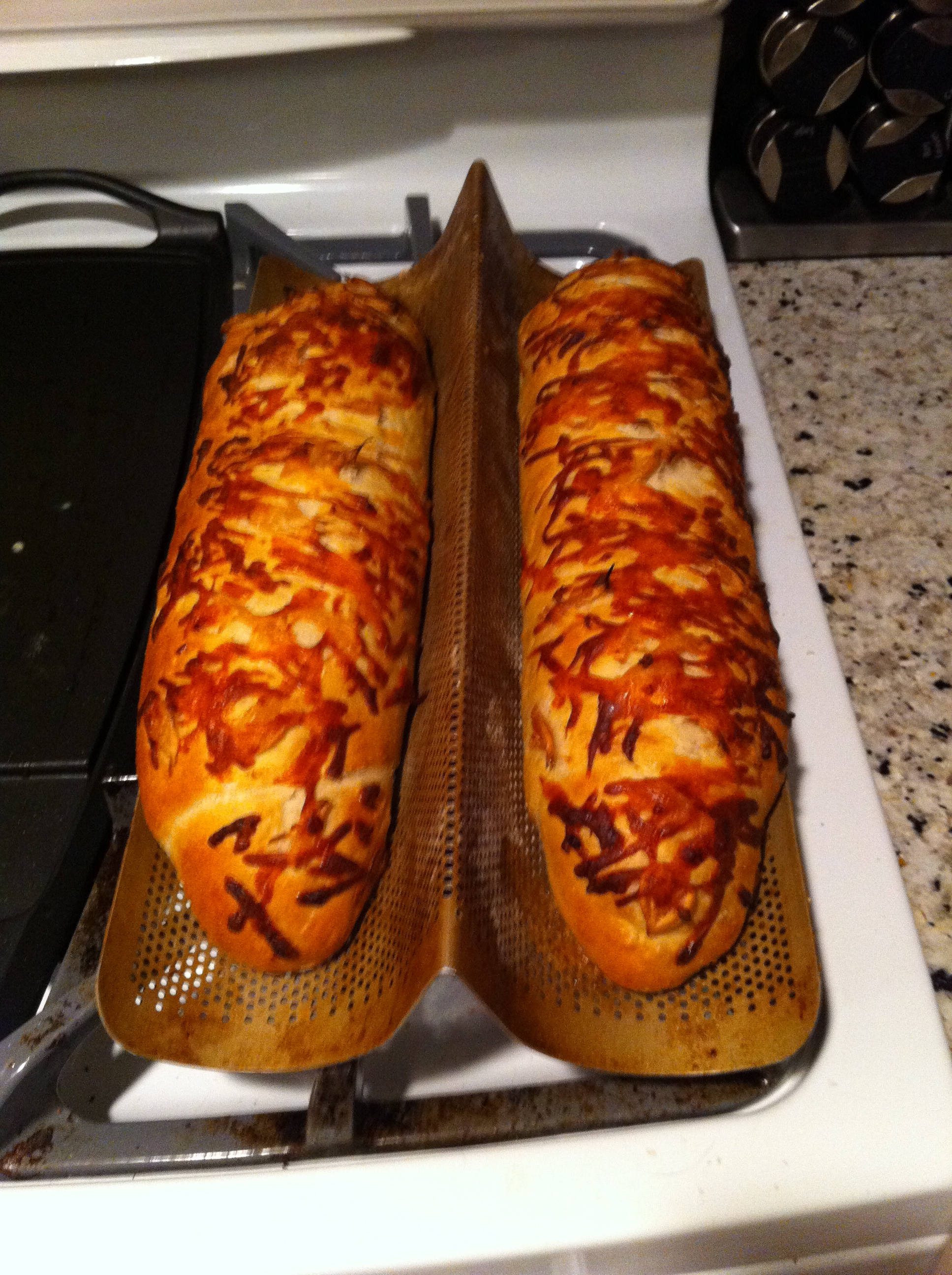 French bread with roasted garlic and mozzarella