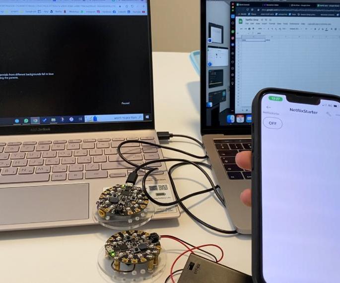 A Goldberg Machine Turning a Netflix Episode On
