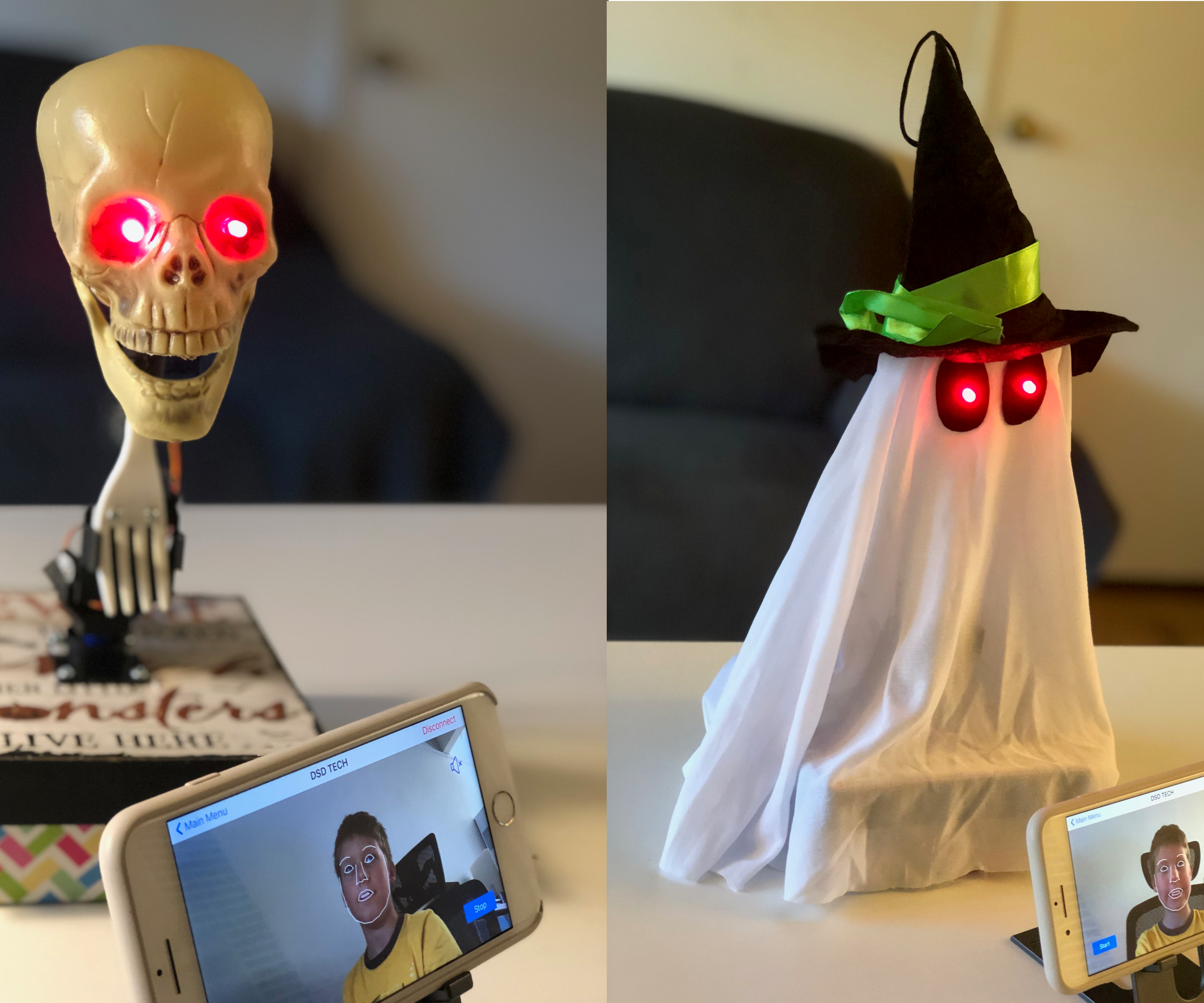 Face Tracking and Smile detecting Halloween robots