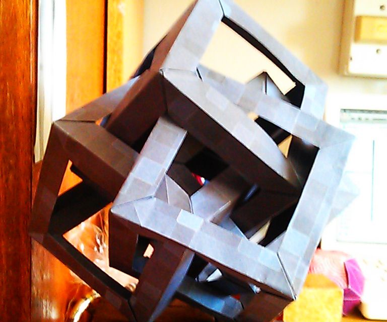 Origami Sculpture Puzzle: 4 Intersecting Cubes