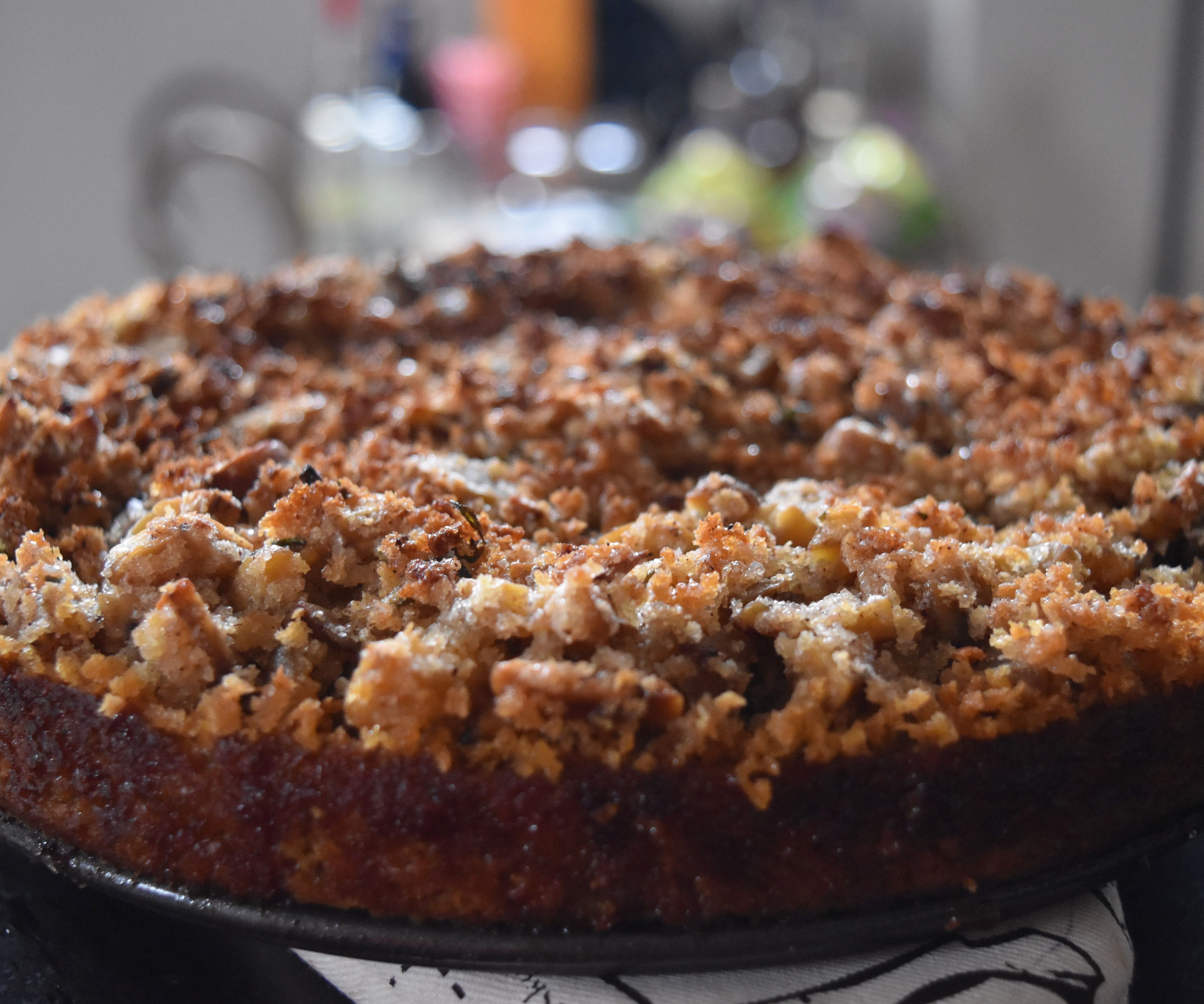 Maple Pumpkin Pie With Rosemary Chestnut Crumble Topping  