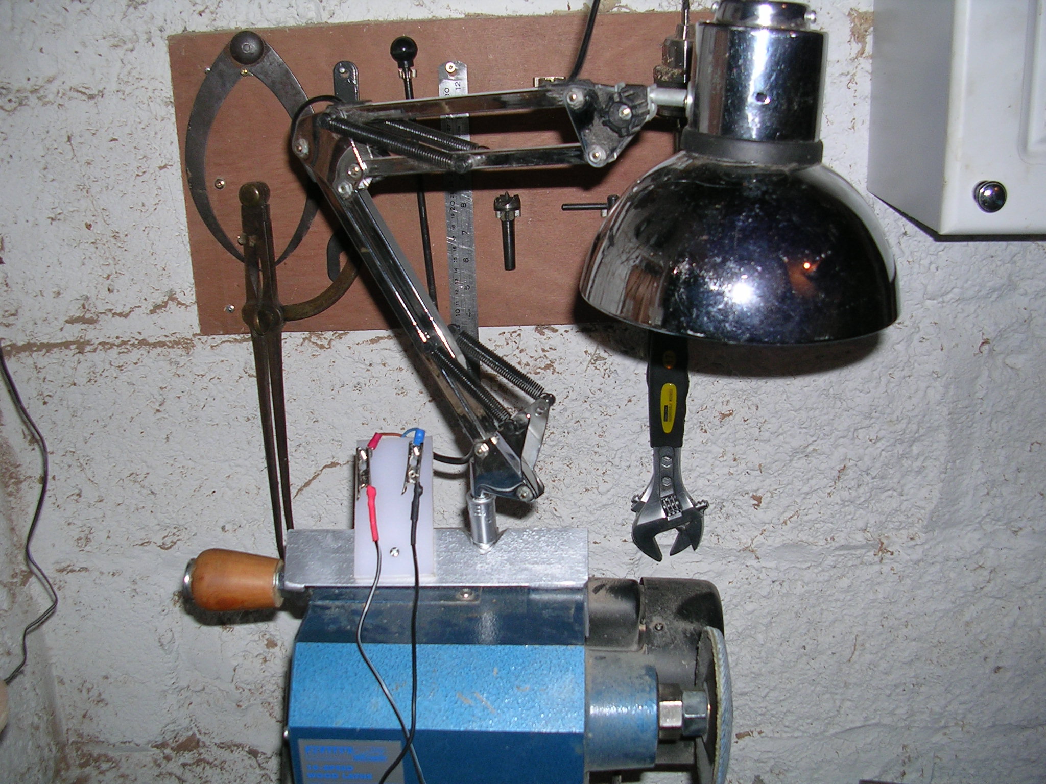 Clamp on 12 V Anglepoise Lamp for Wood Lathe Made for Recycled Stuff.