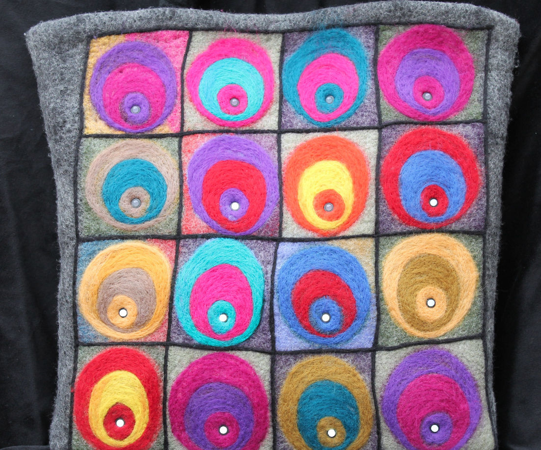 Arduino Firefly-Programmed LEDs on Handmade Felted Tote Bag