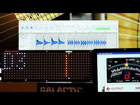 Guitar Tuner using Pimoroni Galactic Unicorn with electret microphone with testing bass and acoustic