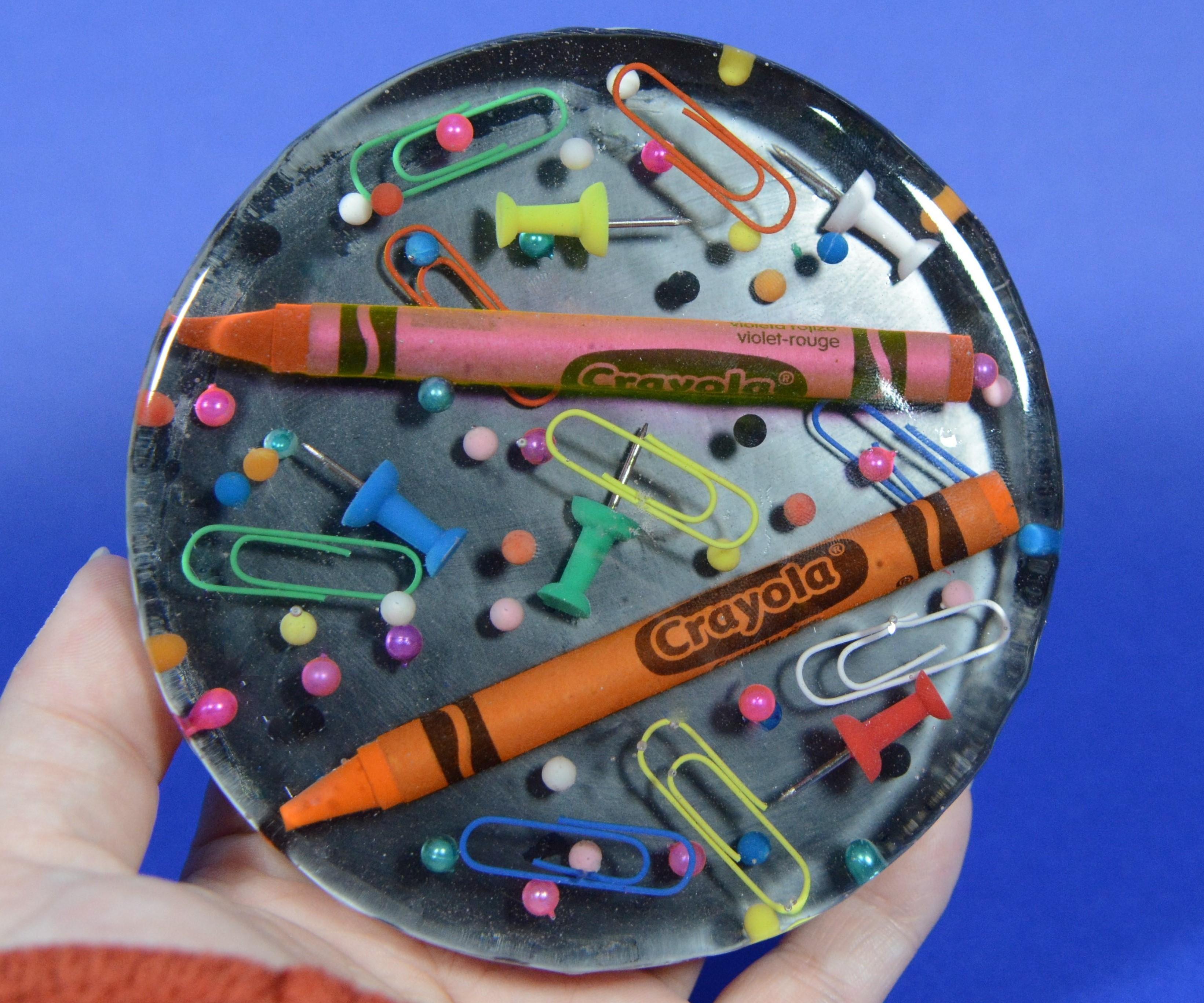 School Themed Epoxy Resin Coasters With Crayons