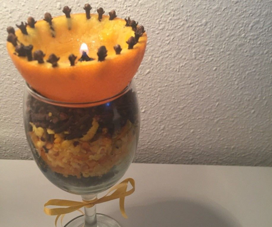 HOW TO MAKE A CANDLE FROM OLIVE OIL AND AN ORANGE 
