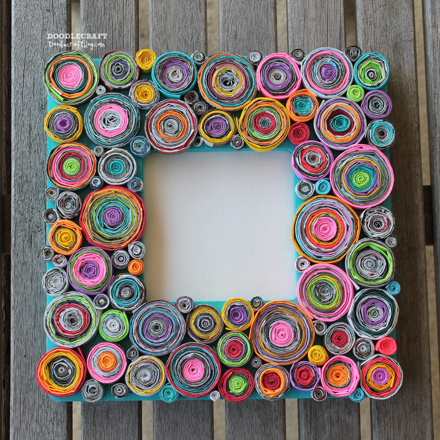 rolled paper green design upcycled magazine picture wood frame astrobrights paper family activity kids craft way too much time tedidous (1).JPG