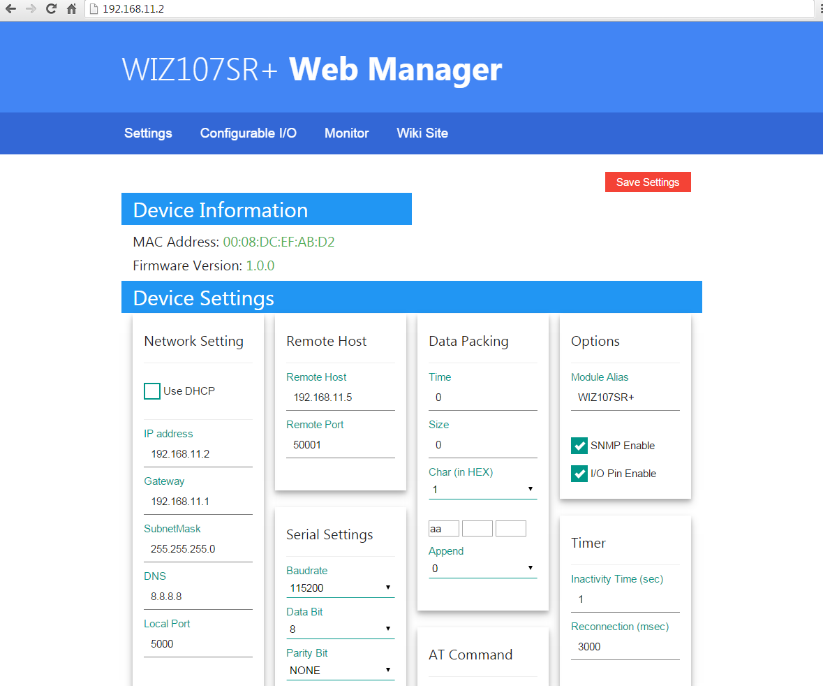 Web Manager development for WIZnet Serial to Ethernet modules