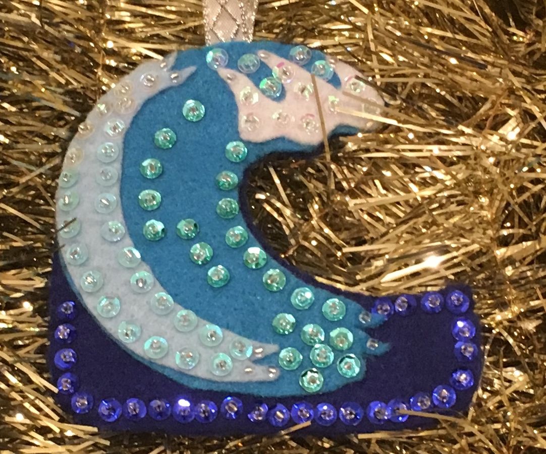 Blue Wave Beaded Felt Ornament