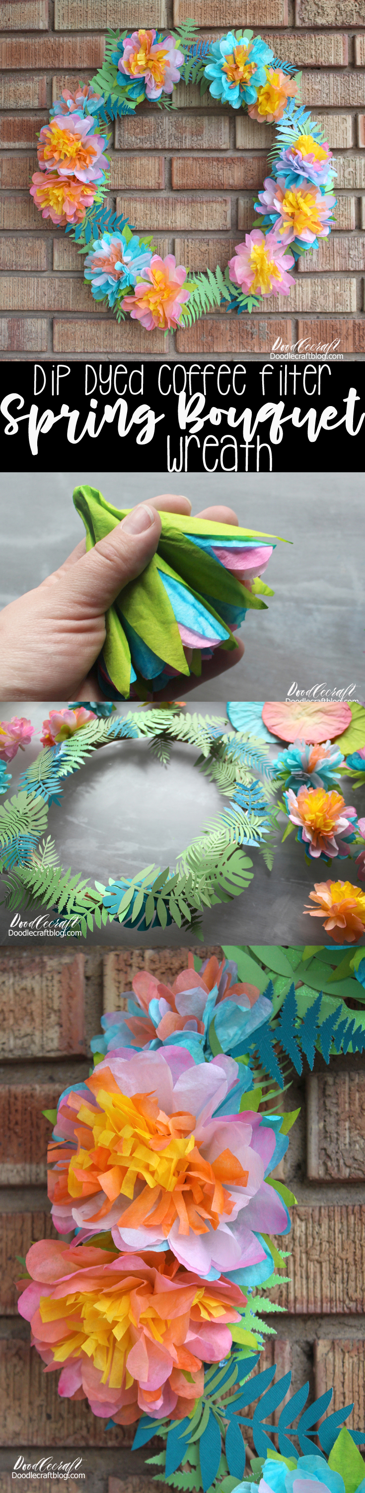 spring bouquet bright dip dyed coffee filter flower wreath papercrafting papercraft diy doodlecraft pin.jpg