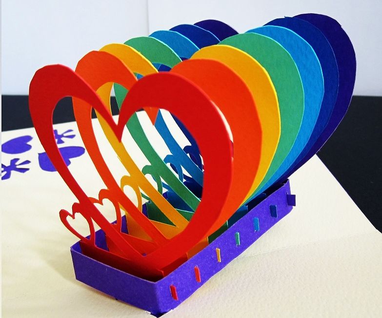 Rainbow heart pop up card
