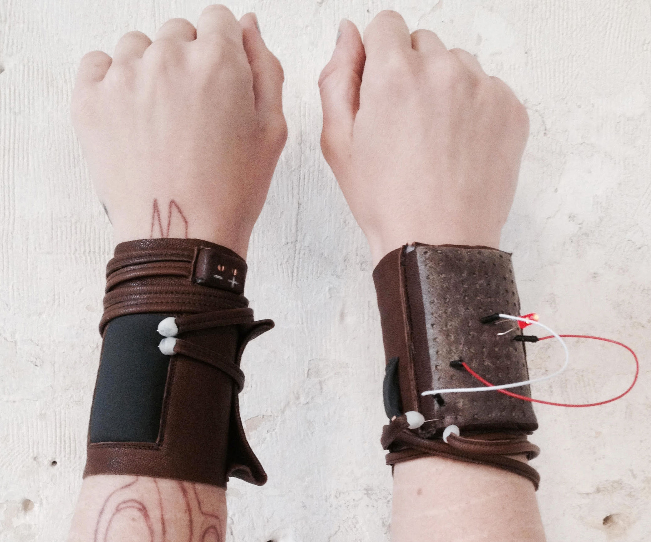 Leather eTextile breadboard bracelet and continuity tester