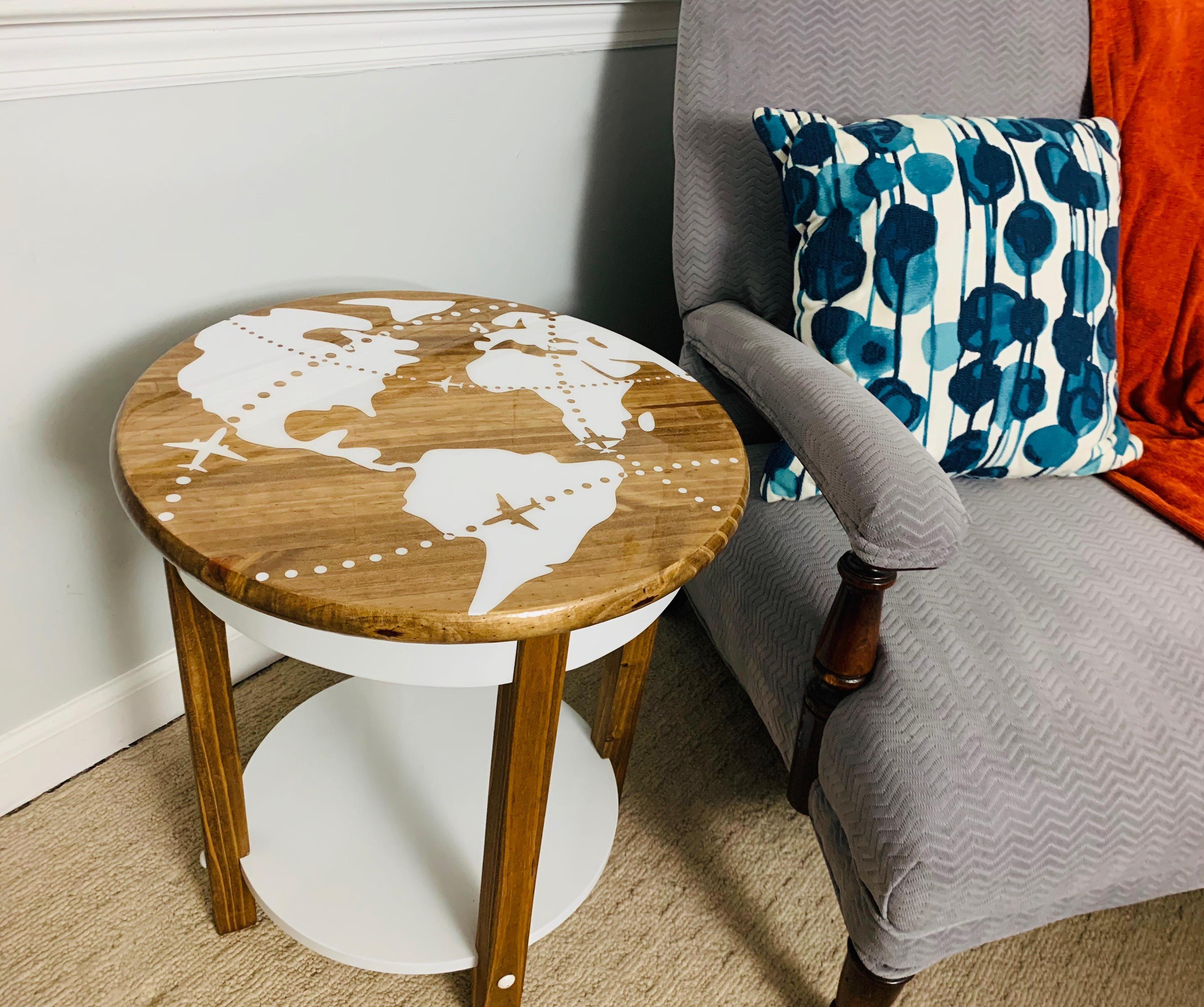 World Map End Table | Made With a Cricut!