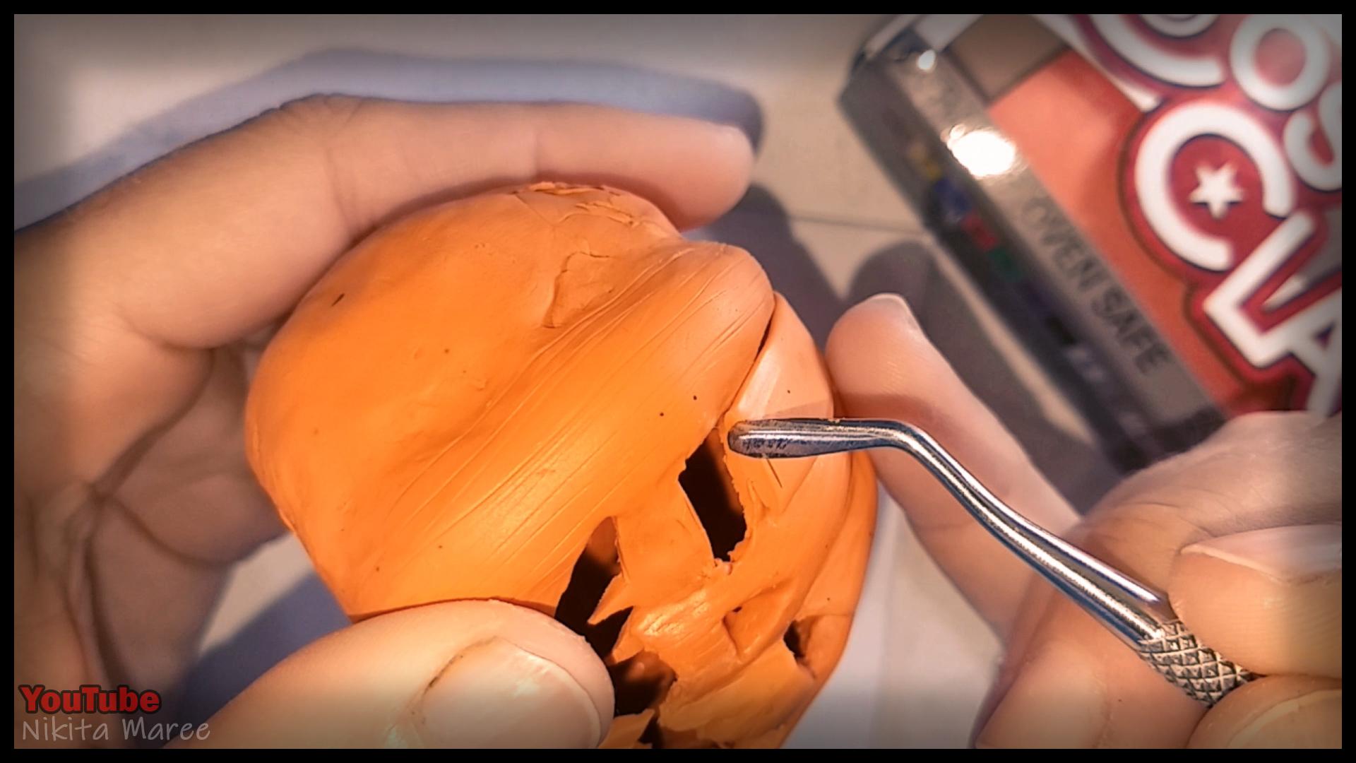 How to make a Jack o'lantern. Polymer clay tutorial. Sculpting a pumpkin out of clay. Halloween Craft.  (22).jpg