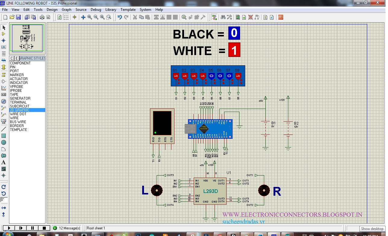 Proteus 8 Professional  isis simulation IR LINE FOLLOWING ROBOT  USING IR SENSOR ARRAY(8 INPUT) AND L293D MOTOR DRIVER.jpg