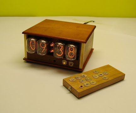 Mahogany & brass nixie clock (with IR and UART control)