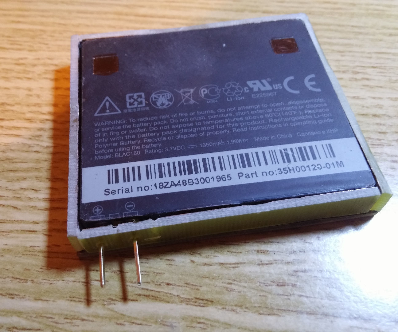 Homemade flat Li-ion battery adapter