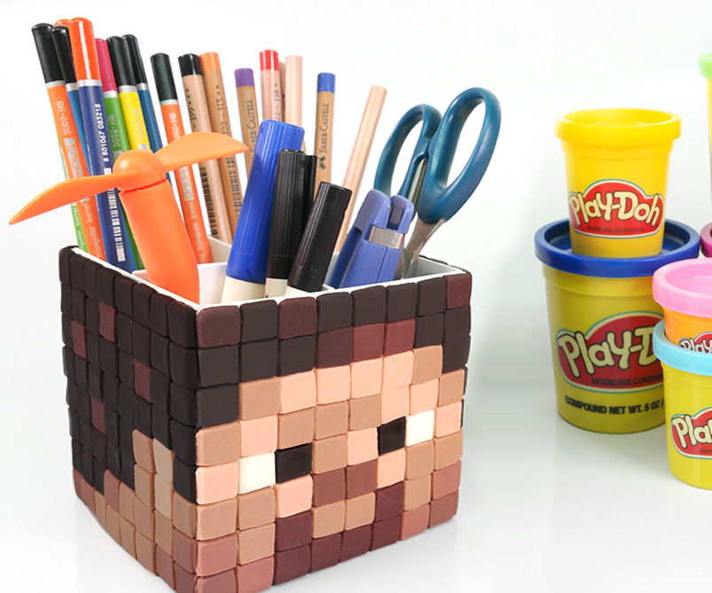 DIY Minecraft Steve Pen Holder ! How To Make Play doh Minecraft Pen Stand