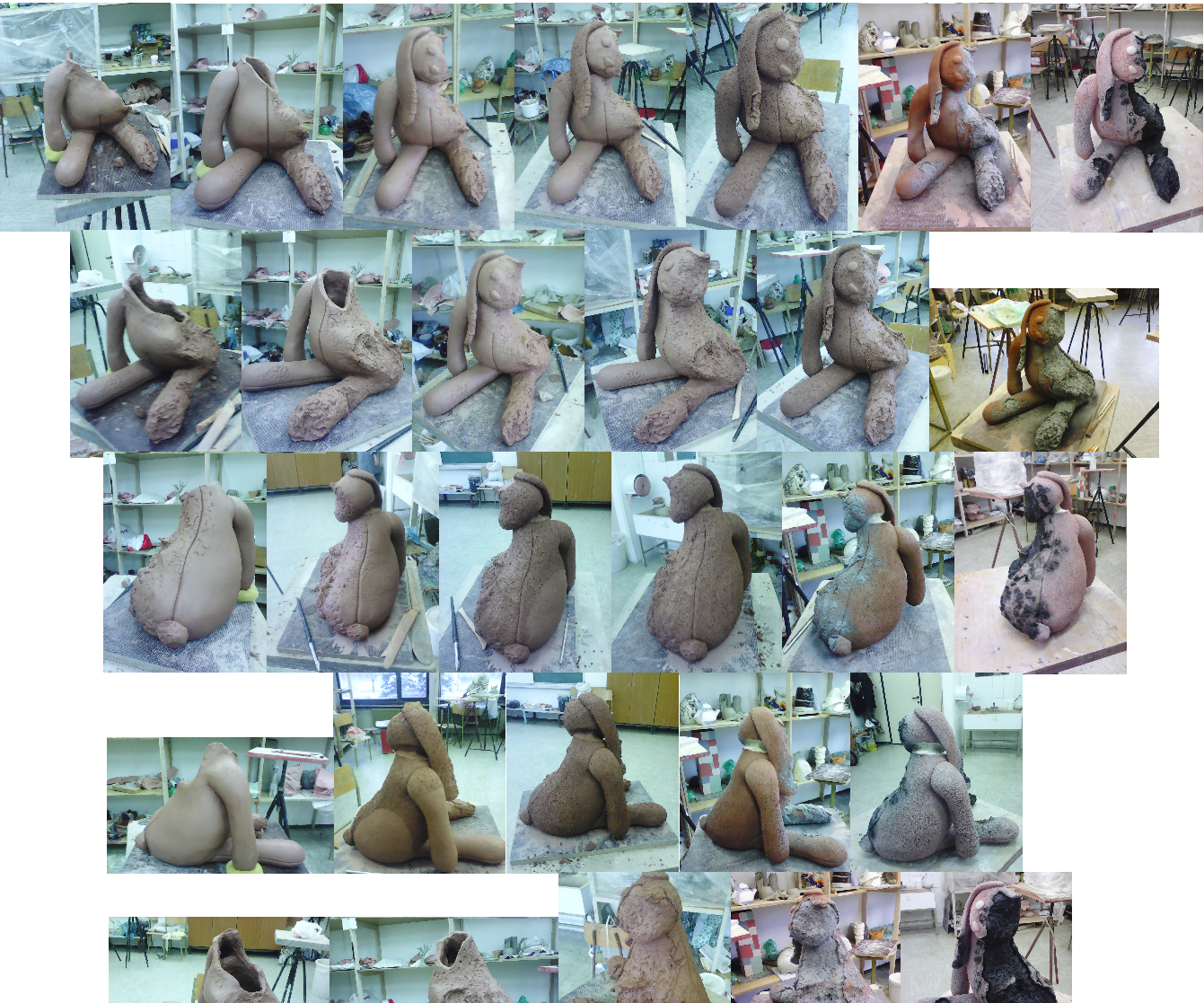 Burned Plush Bunny Made of Clay 
