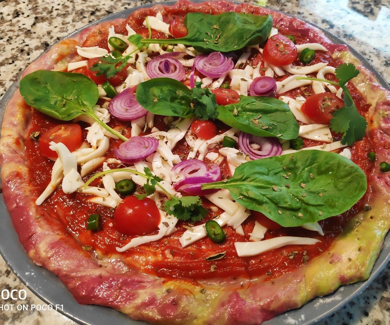 Tricolor Pizza With Spinach Beet Carrot Crust