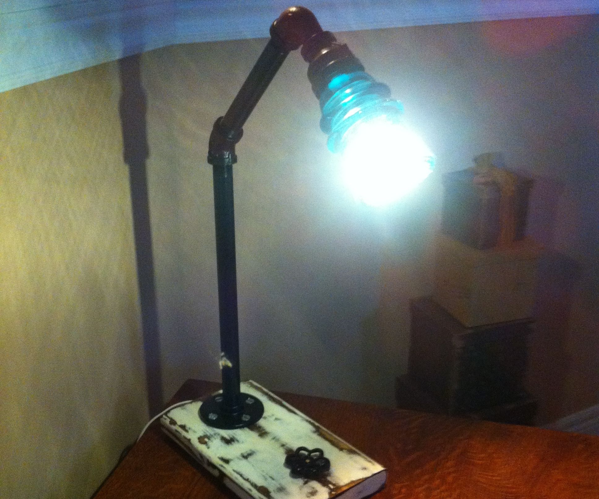 Pipe Lamp With Antiqued Wood Base