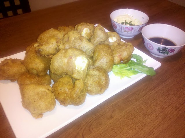 Bacon wrapped, beer battered, deep fried, hard boiled eggs