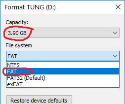 Format USB flash drive to FAT/FAT16 (not FAT32)