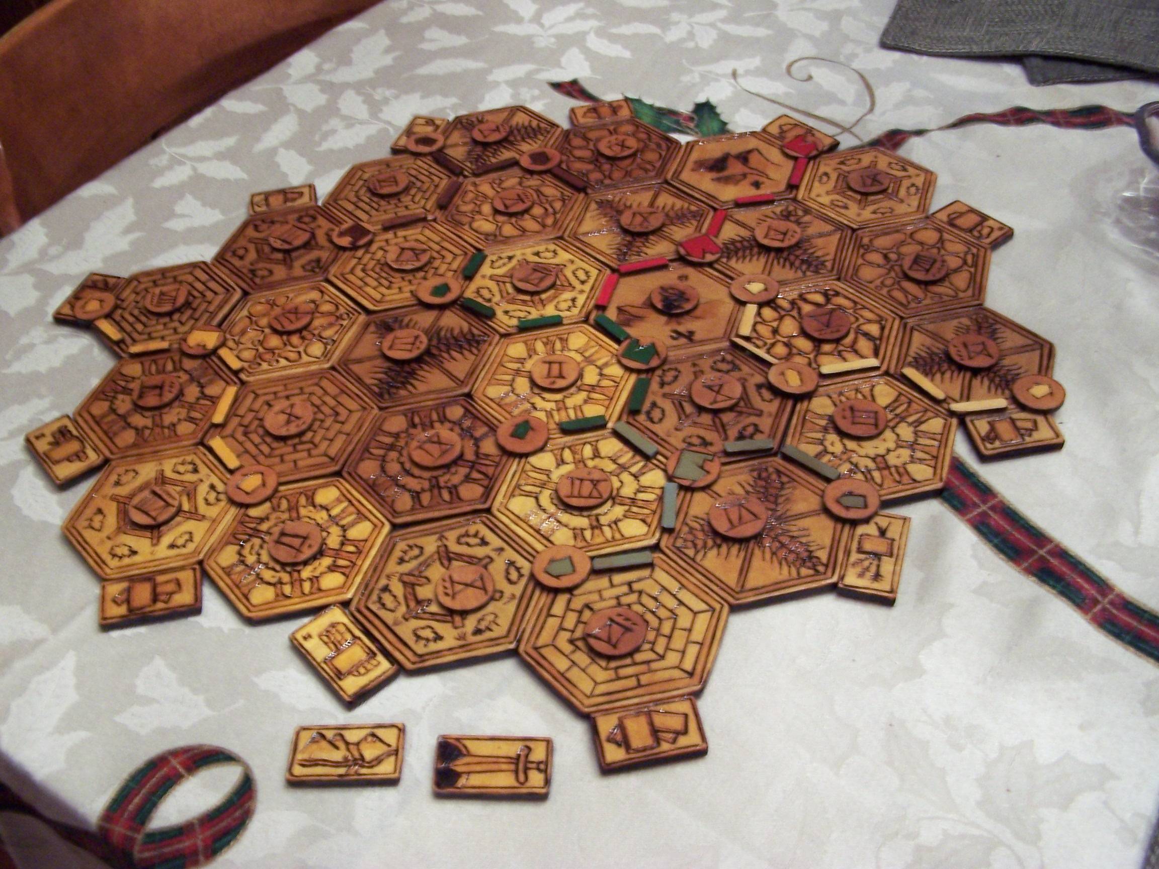 Wood Burned Settlers of Catan Board