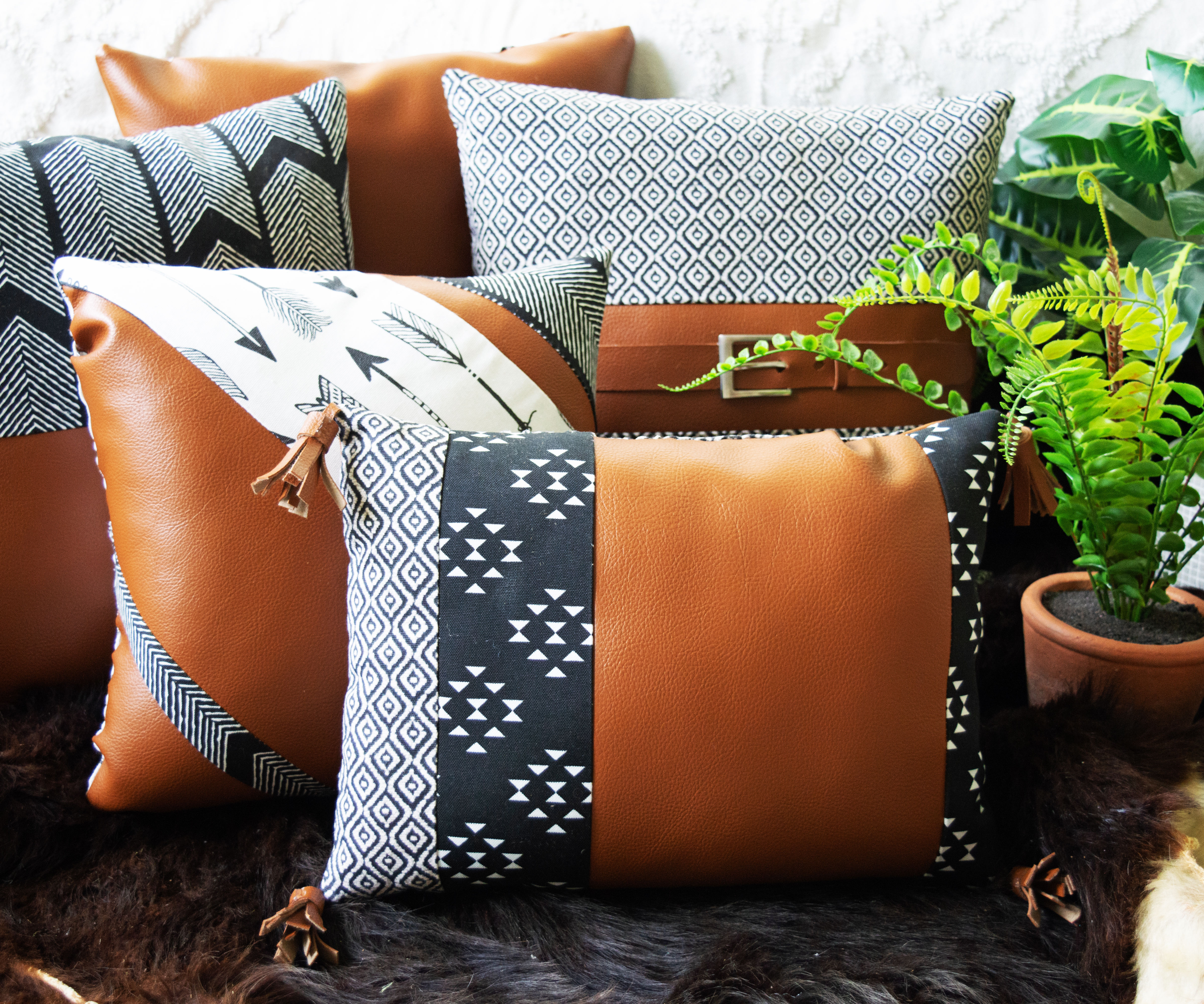 Fabric & Faux Leather Throw Pillows