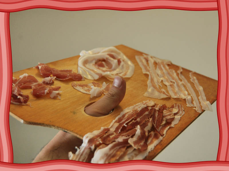 Reproductions of famous paintings made with Bacon!