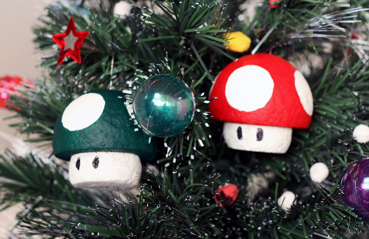 1-up and Super Mushroom Ornaments