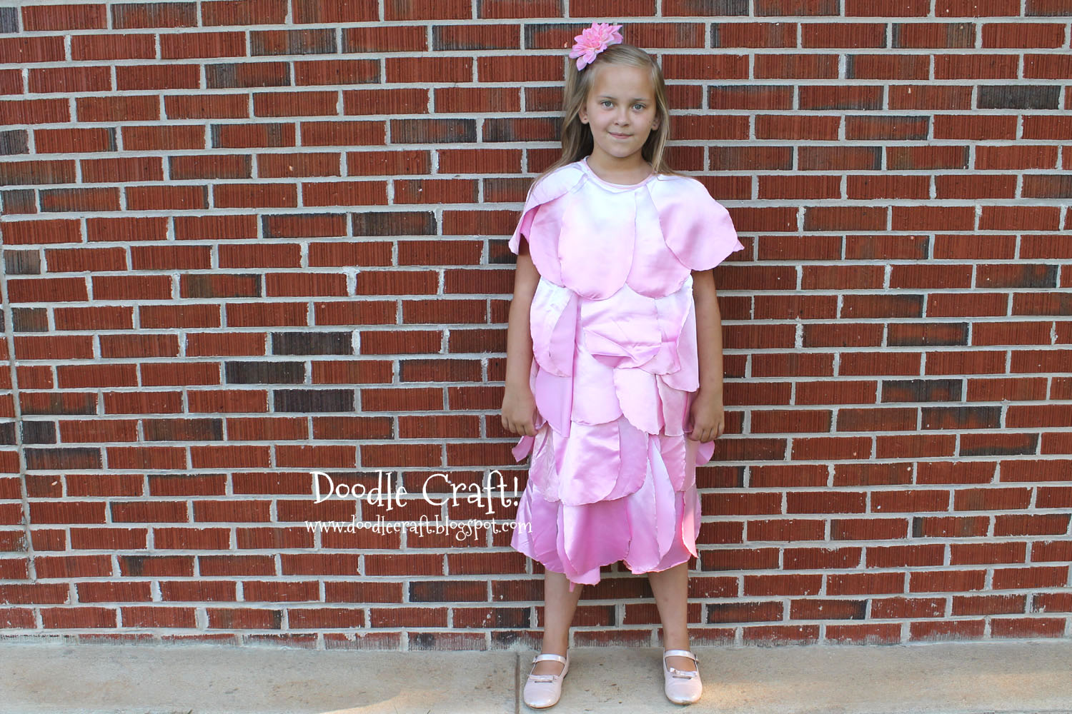 Fairy flower rose petal princess dress easy to make costume dress ups little girl fun wings brick wall.jpg