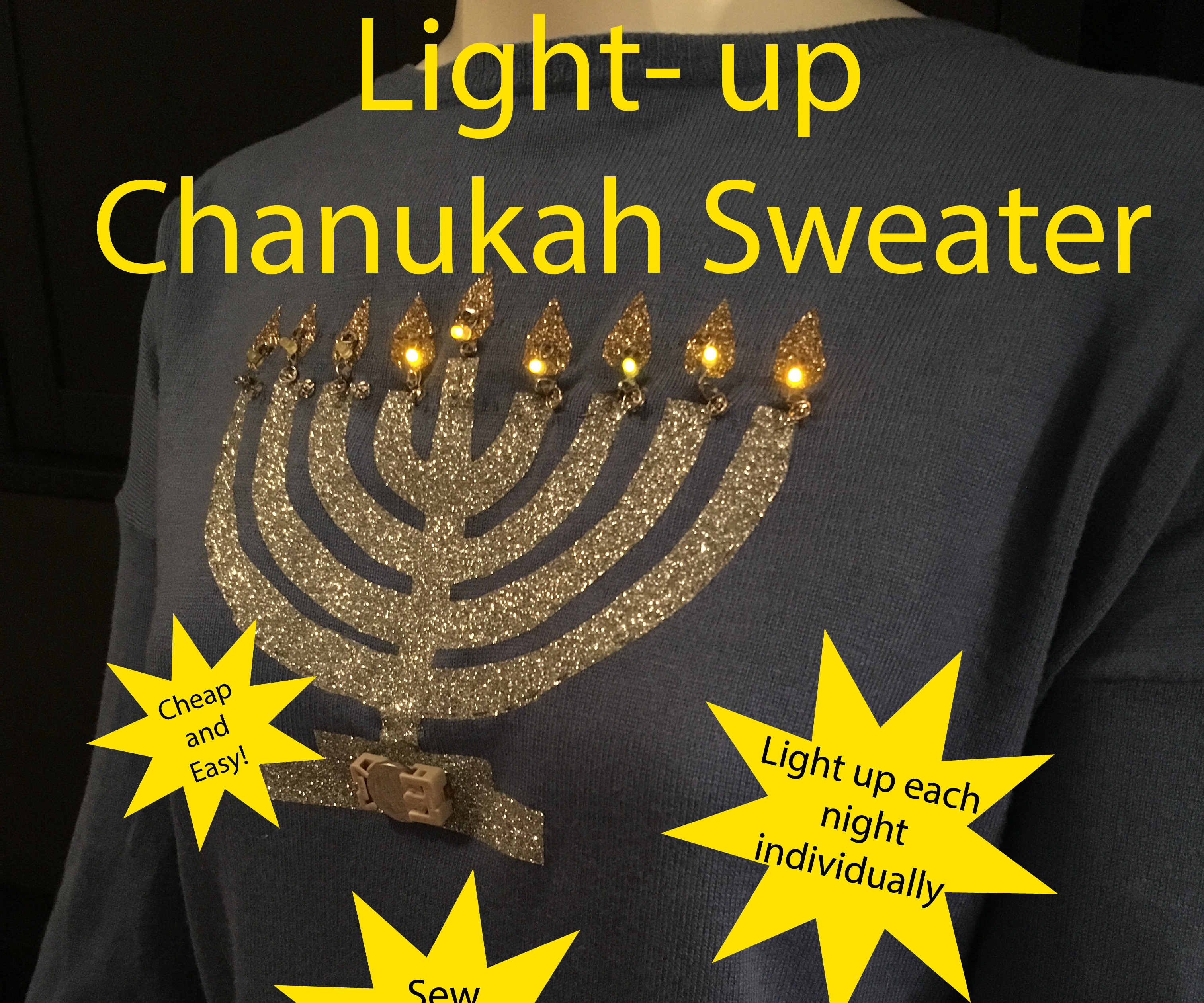 Light-up Chanukah Sweater With Individual "candles"