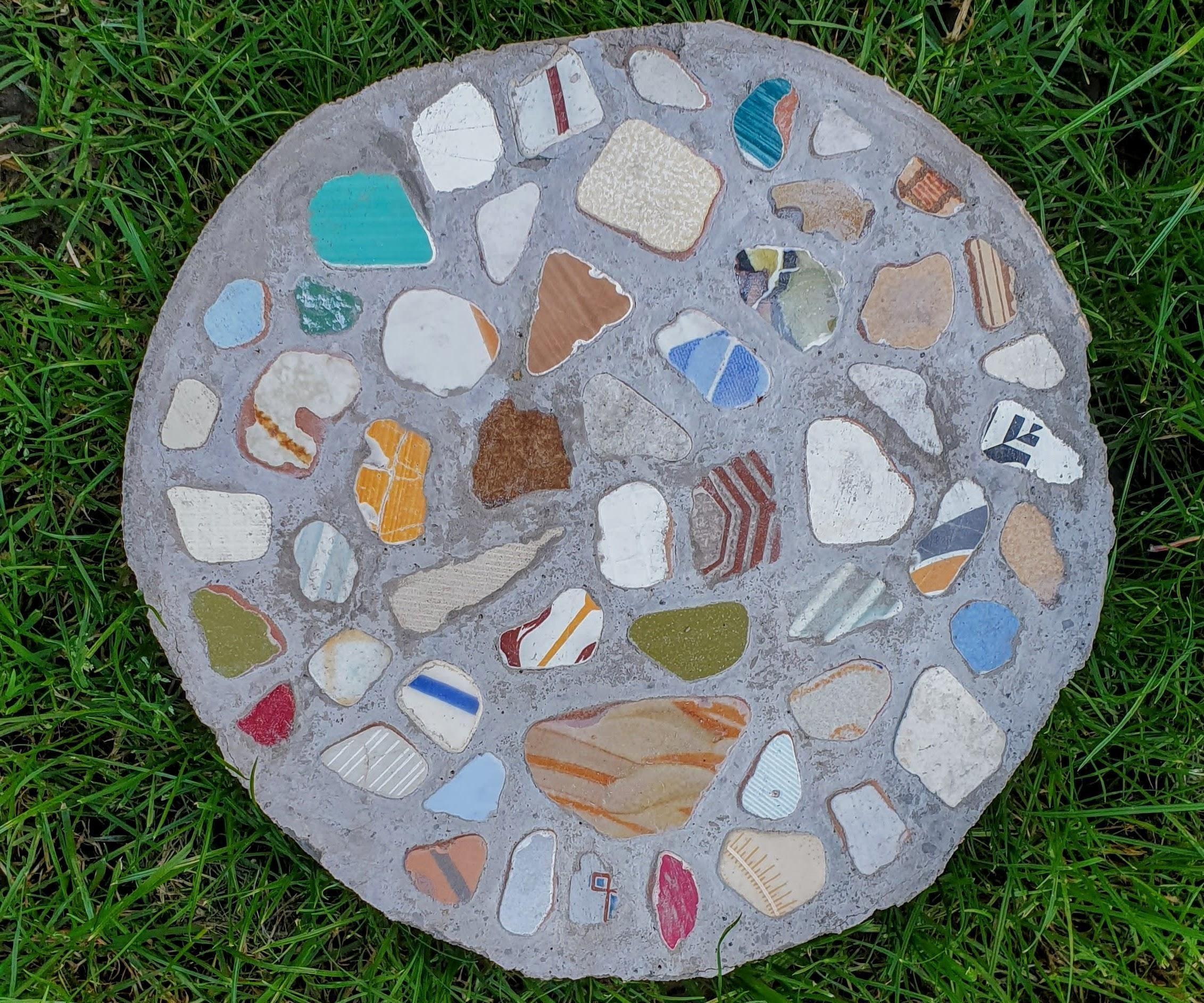 Concrete Steping Stone With Beach Tile Inlay
