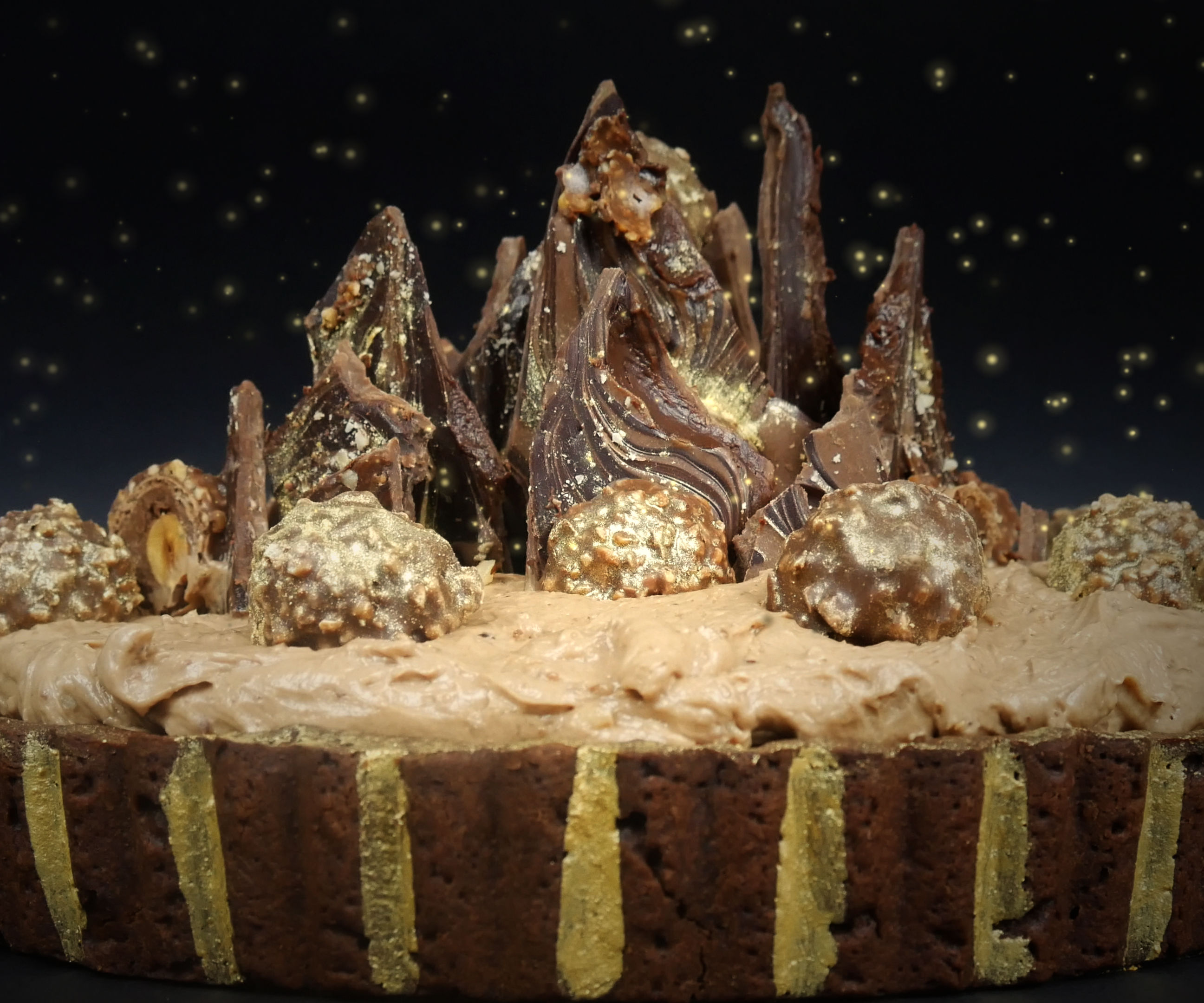 FERRERO ROCHER NUTELLA BROWNIE TART WITH NUTELLA BUTTERCREAM & FERRERO ROCHER CHOCOLATE BARK