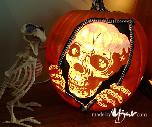 Escaping Skeleton Carved Faux Pumpkin DIY