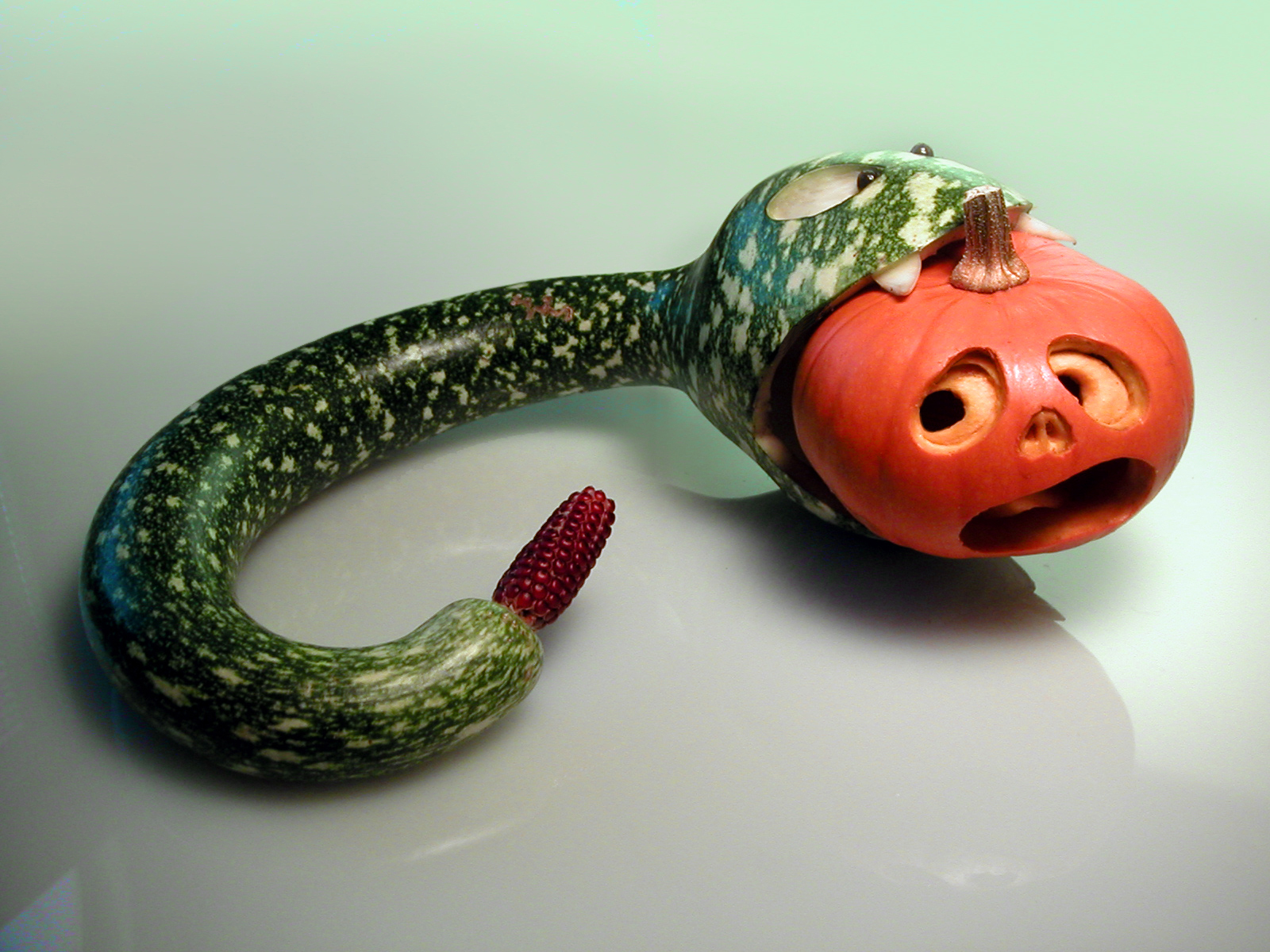 Gourd Snake Swallowing a Baby Pumpkin