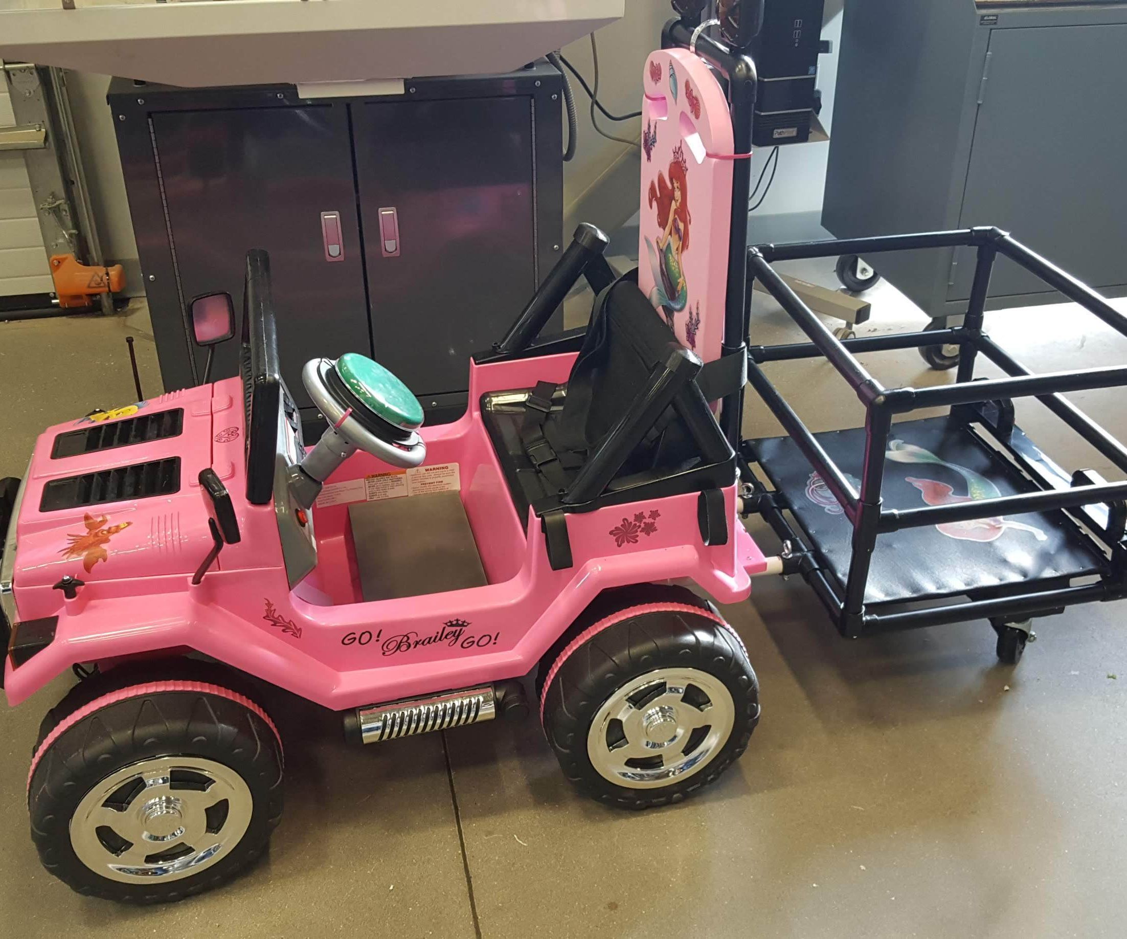 WSU GoBabyGo Build Modification - Trailer Attachment and Big Red Button Steering Wheel