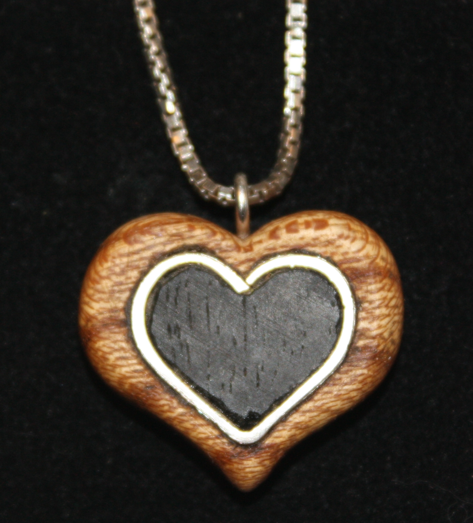 Wooden Heart Pendant With Inlaid Silver