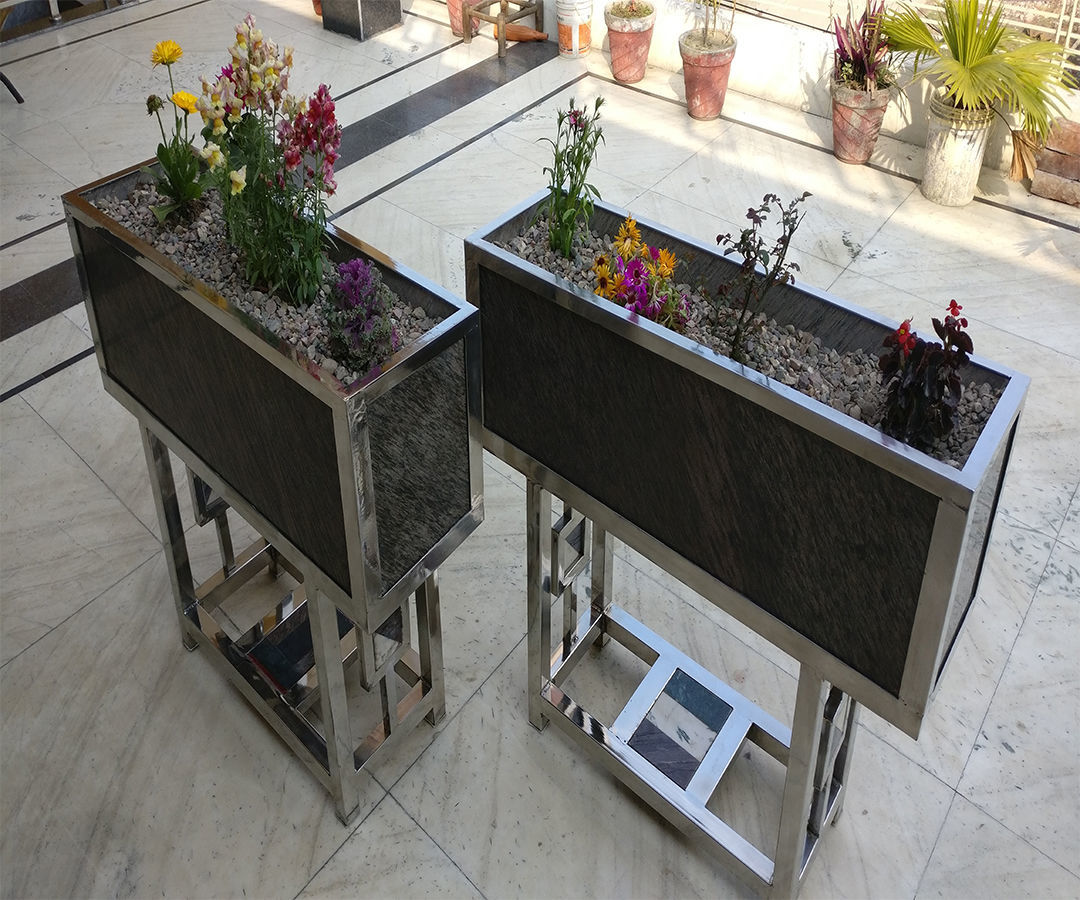 Marble and Stainless Steel Planters