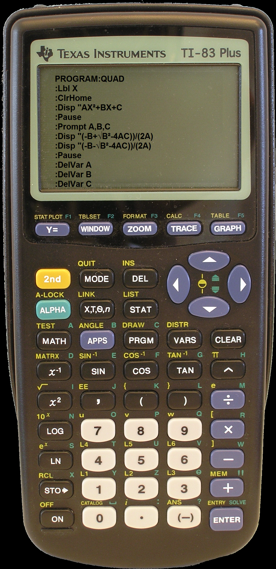 Quadratic Formula on TI-83