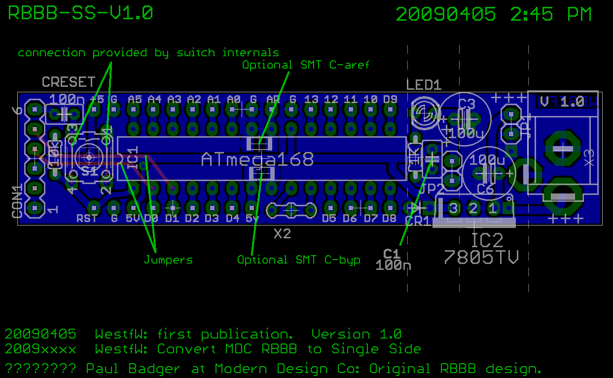 Single Sided Really Bare Bones Board Arduino in EAGLE.