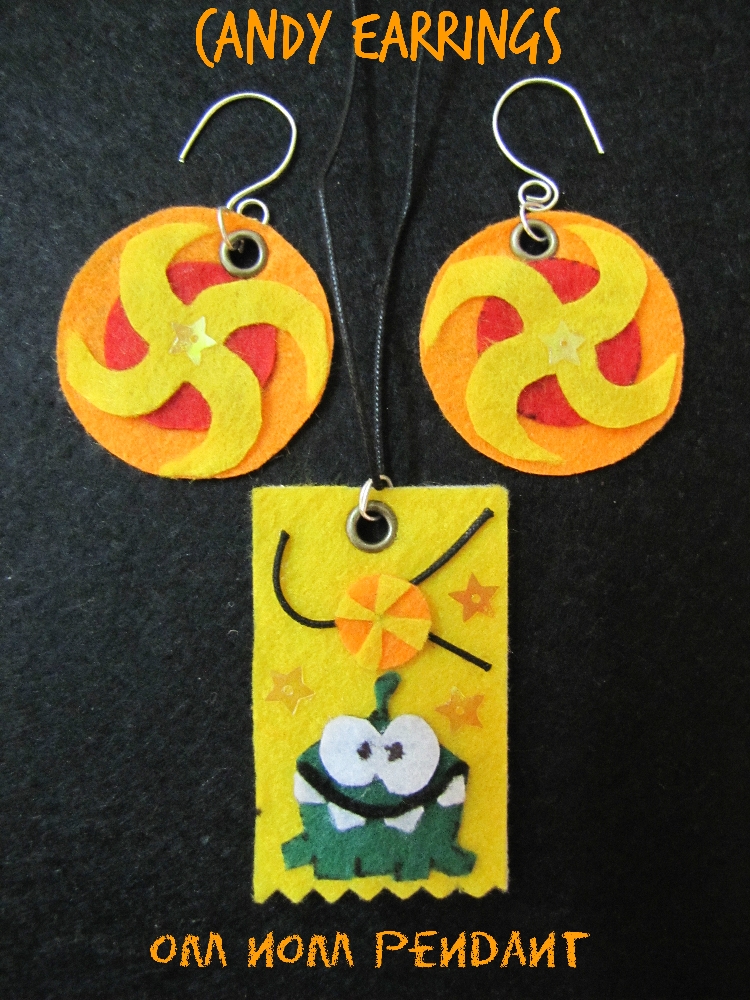 Funky Om Nom Nom Pendant with Candy Earring