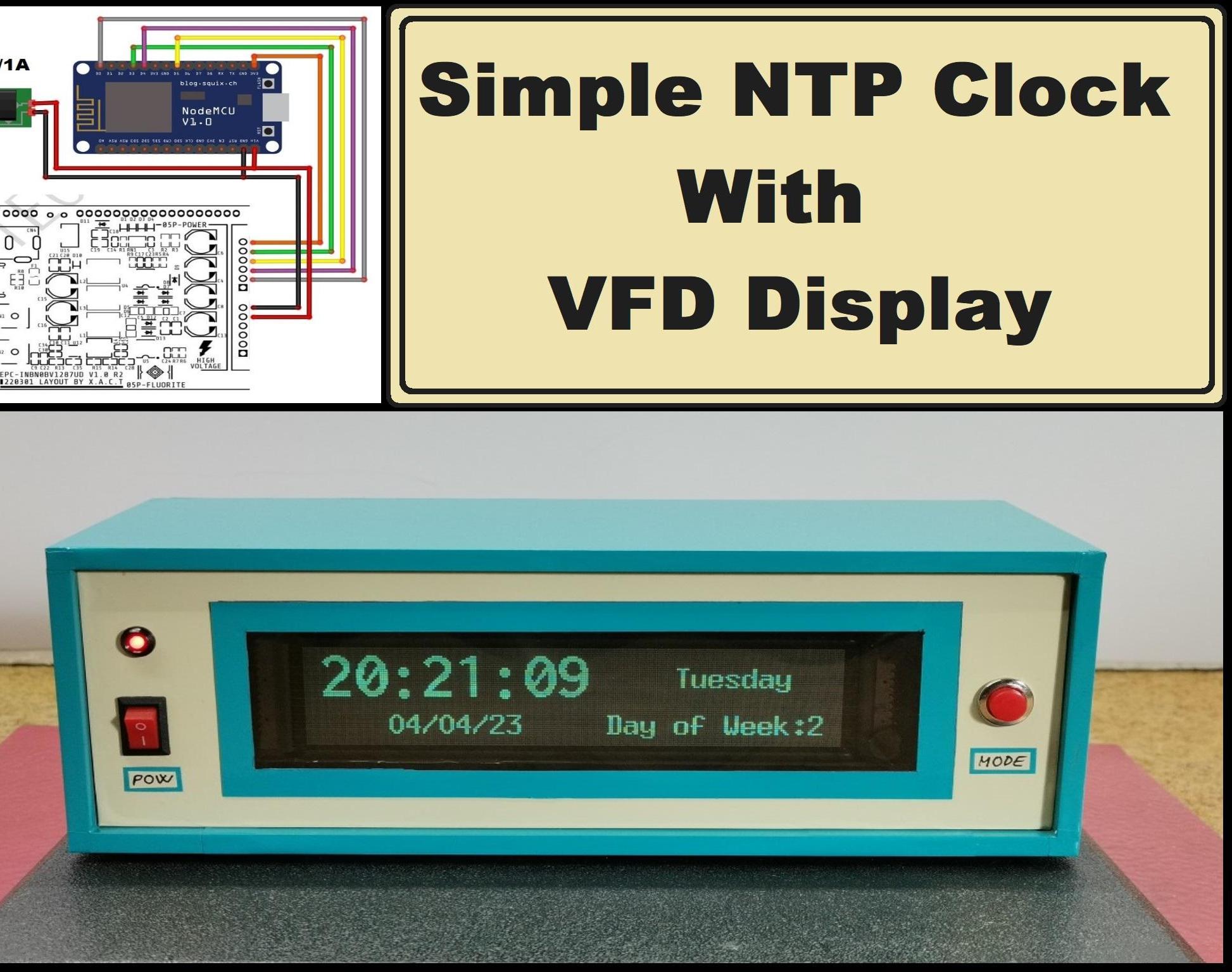 Simple ESP8266 NTP Clock on VFD Display VFD256x50 GP1287