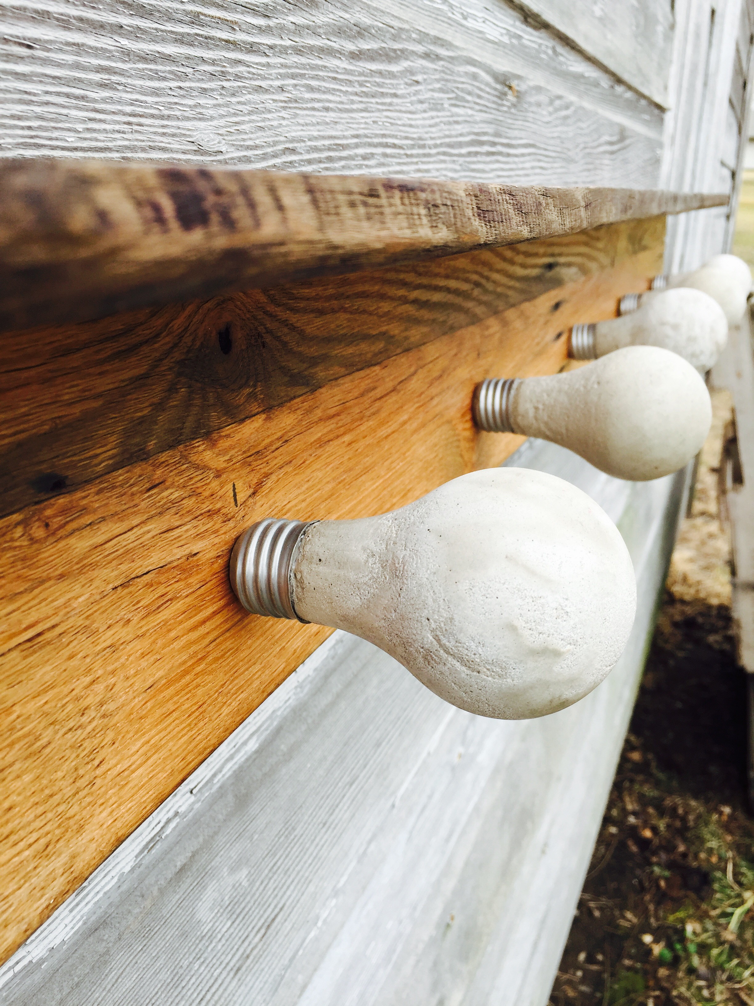 Concrete Light Bulb Coat Rack W/ Reclaimed Wood